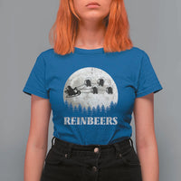 Funny Christmas Beers T Shirt For Women Reinbeers Santa Sleigh Moon - Wonder Print Shop