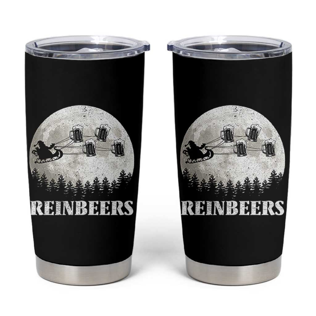 Funny Christmas Beers Tumbler Cup Reinbeers Santa Sleigh Moon - Wonder Print Shop