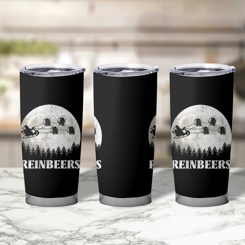 Funny Christmas Beers Tumbler Cup Reinbeers Santa Sleigh Moon - Wonder Print Shop