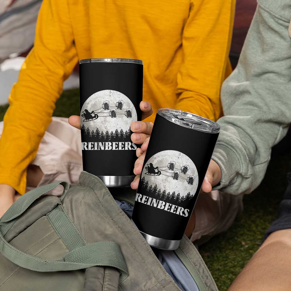 Funny Christmas Beers Tumbler Cup Reinbeers Santa Sleigh Moon - Wonder Print Shop