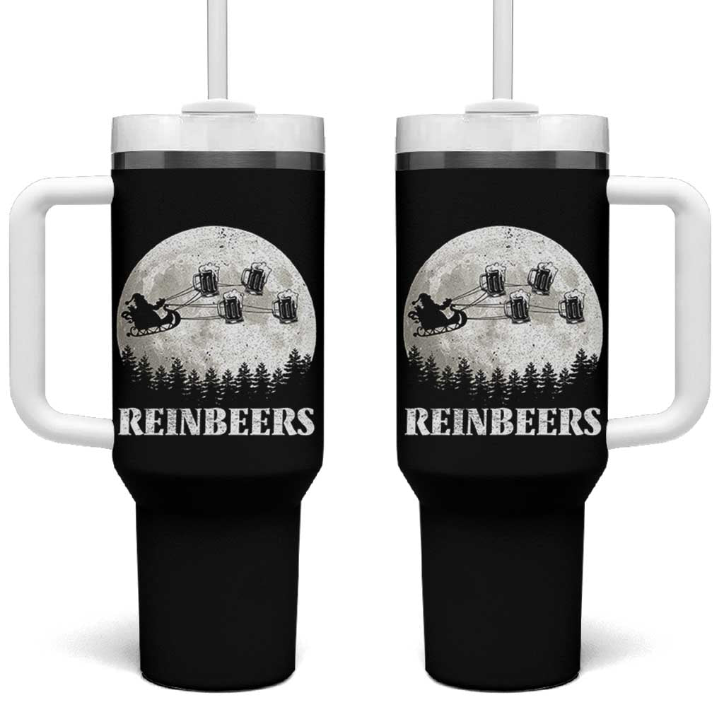 Funny Christmas Beers Tumbler With Handle Reinbeers Santa Sleigh Moon - Wonder Print Shop