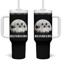 Funny Christmas Beers Tumbler With Handle Reinbeers Santa Sleigh Moon - Wonder Print Shop