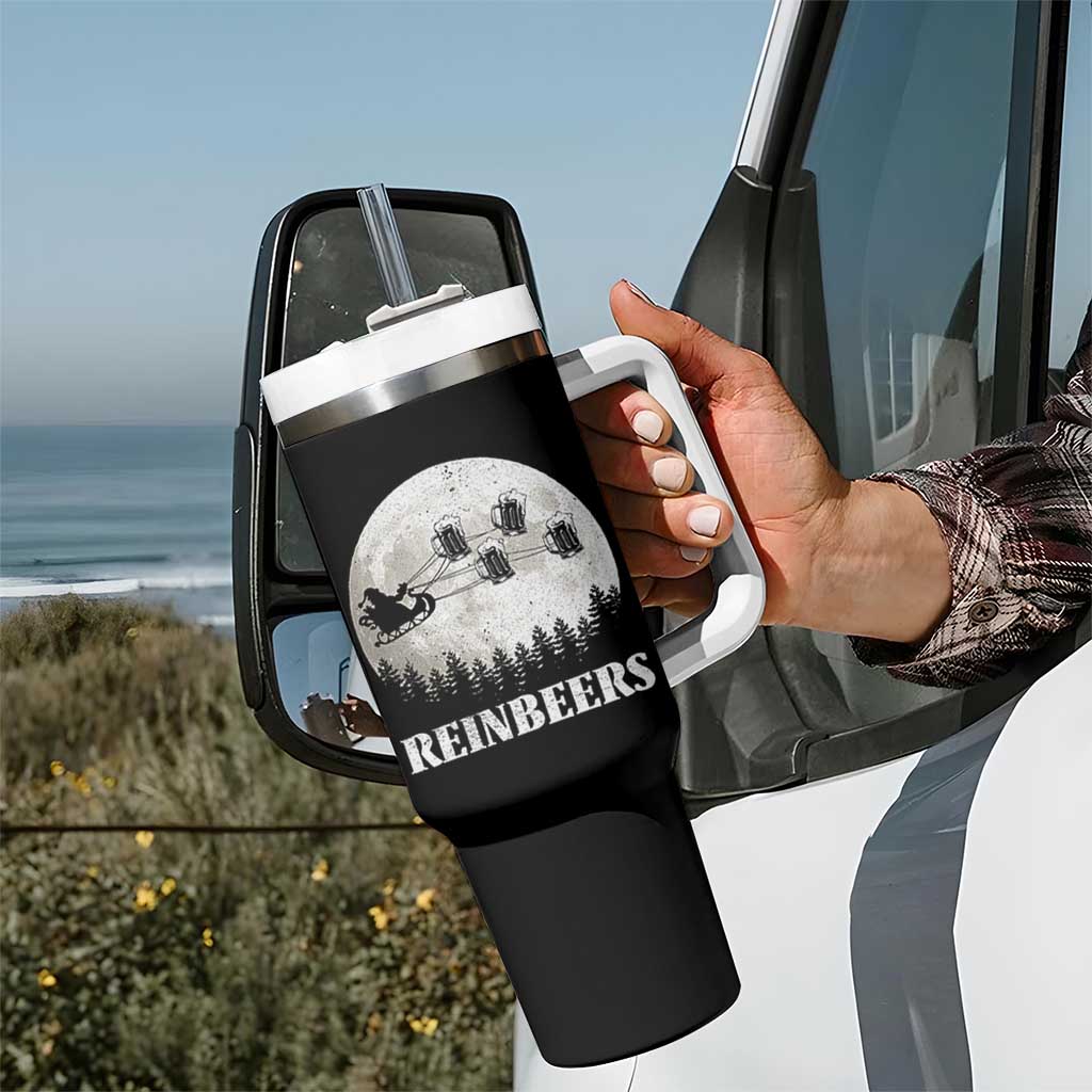 Funny Christmas Beers Tumbler With Handle Reinbeers Santa Sleigh Moon - Wonder Print Shop