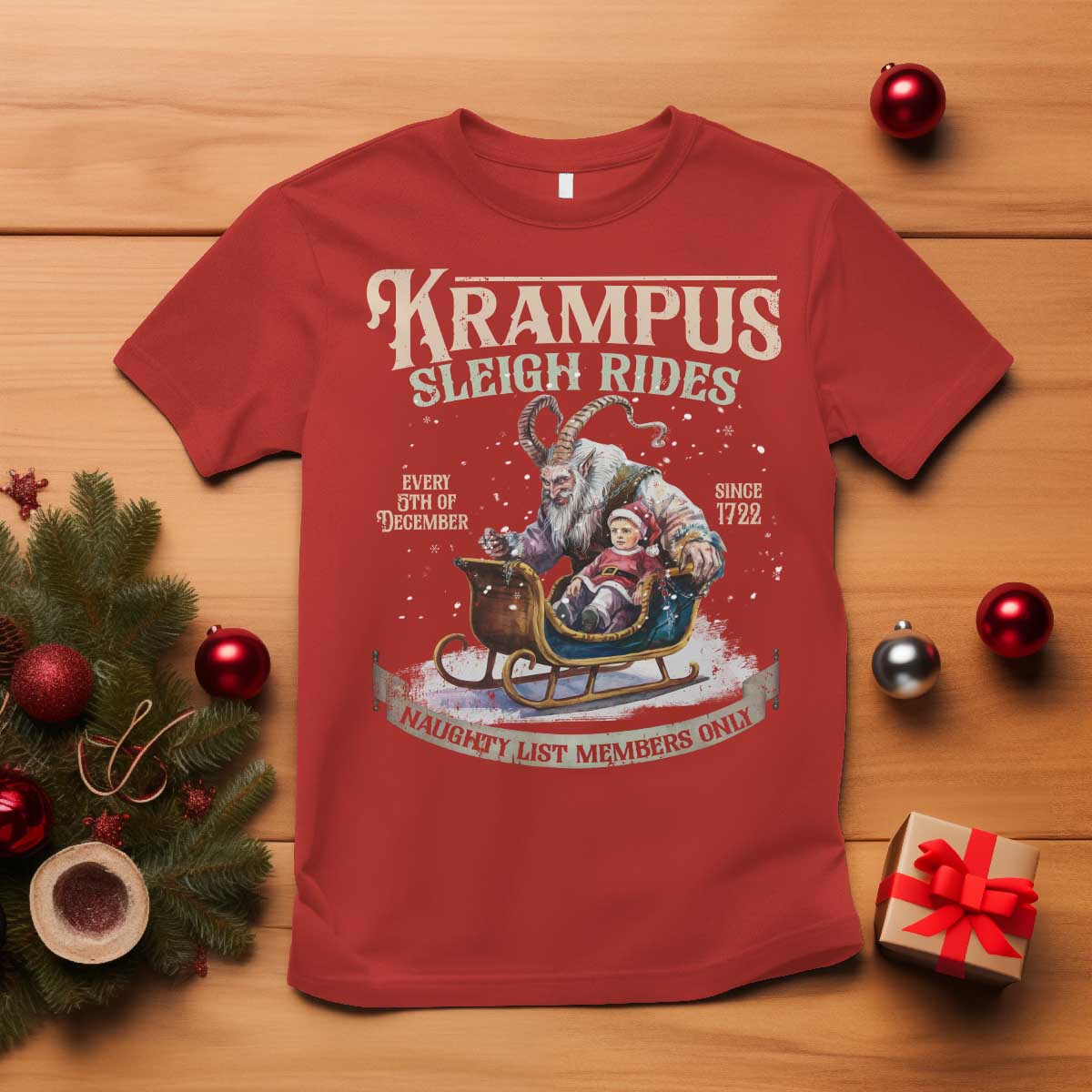 Yule T Shirt Krampus Sleigh Rides For Naughty List Members Only Xmas - Wonder Print Shop