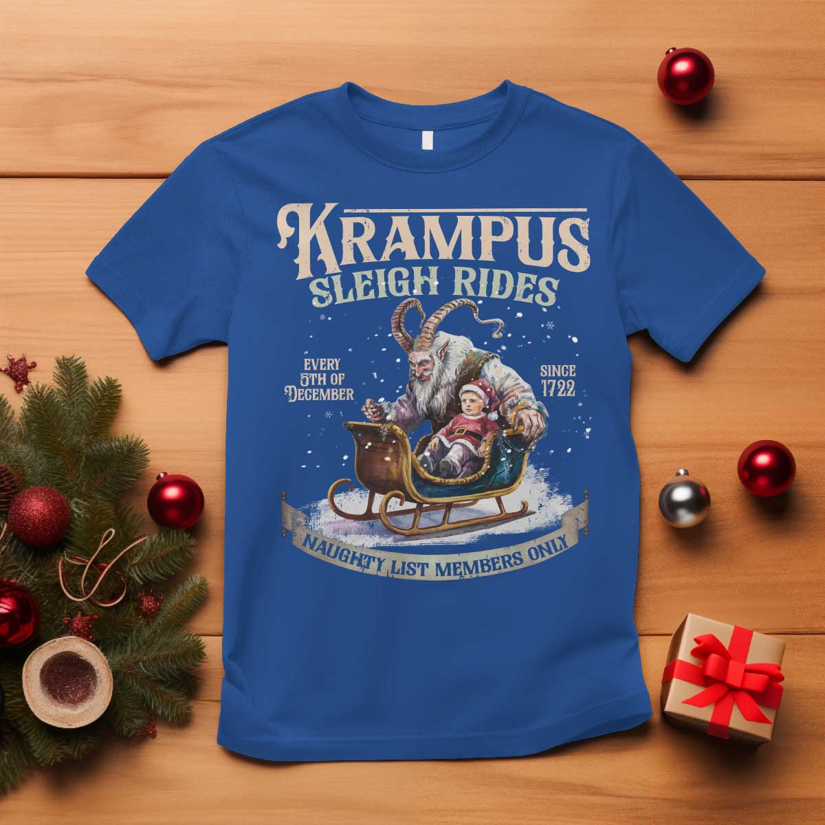 Yule T Shirt Krampus Sleigh Rides For Naughty List Members Only Xmas - Wonder Print Shop