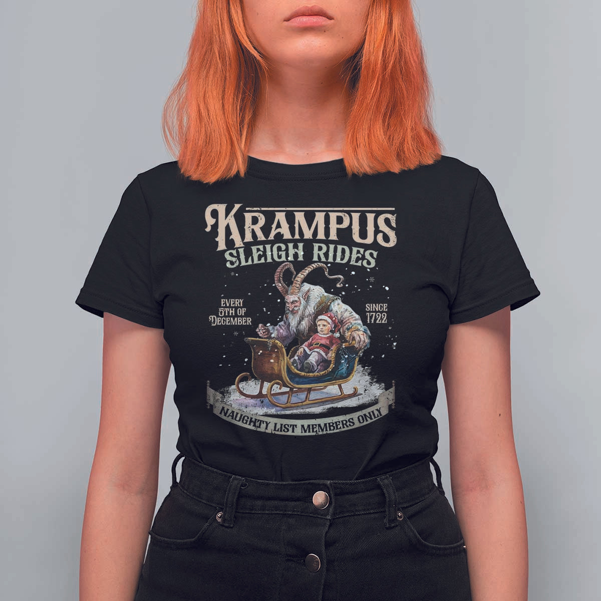Yule T Shirt For Women Krampus Sleigh Rides For Naughty List Members Only Xmas - Wonder Print Shop