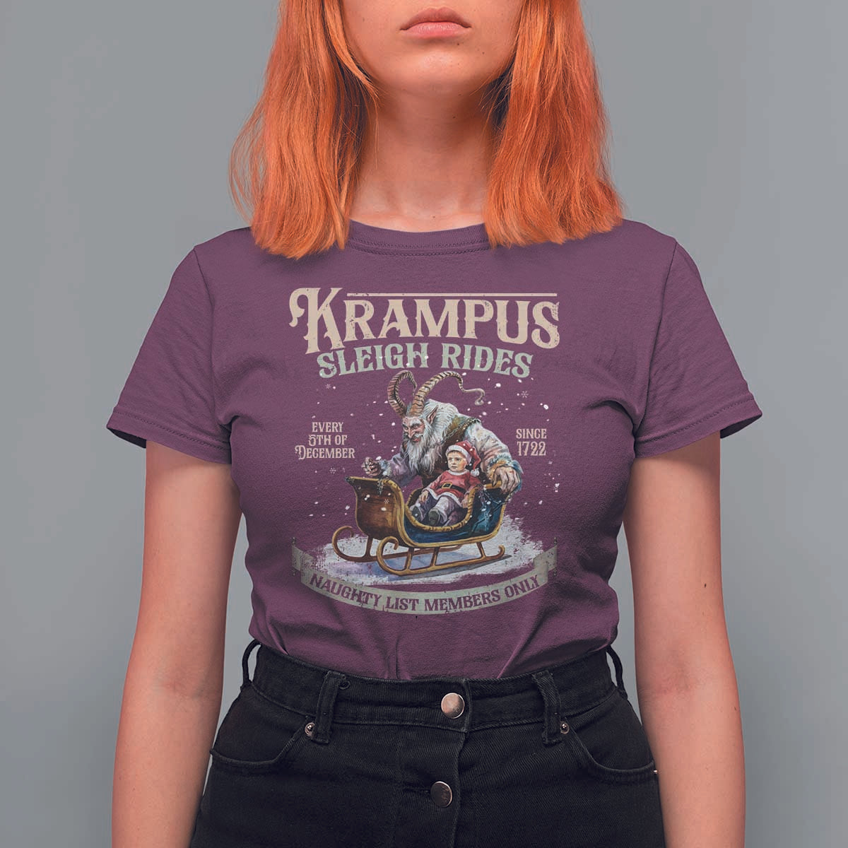 Yule T Shirt For Women Krampus Sleigh Rides For Naughty List Members Only Xmas - Wonder Print Shop
