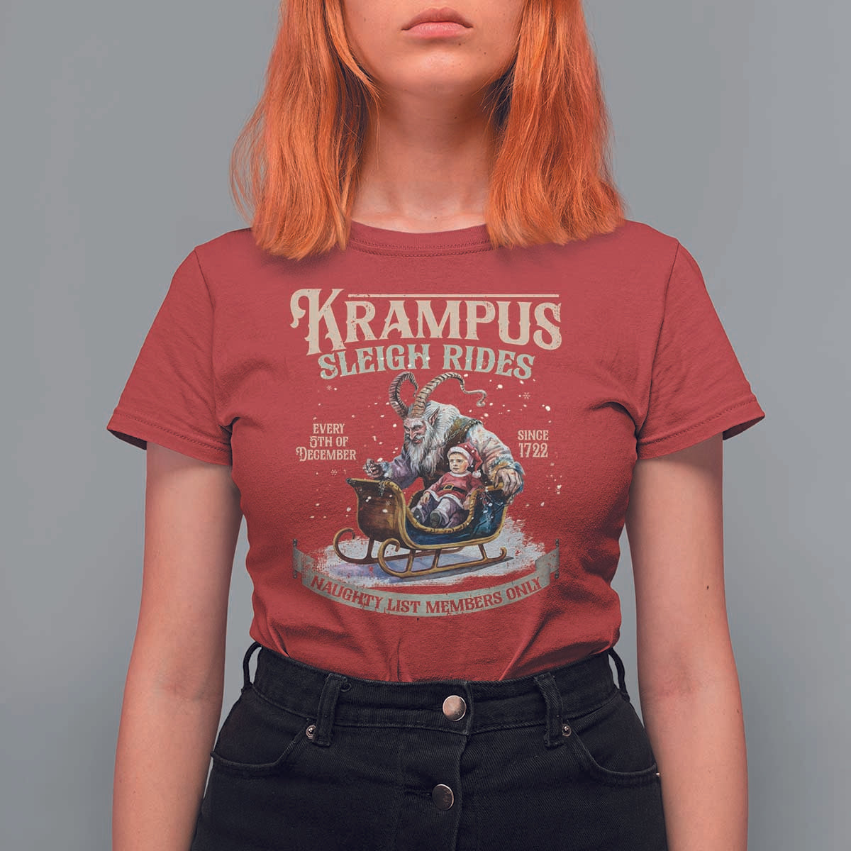 Yule T Shirt For Women Krampus Sleigh Rides For Naughty List Members Only Xmas - Wonder Print Shop