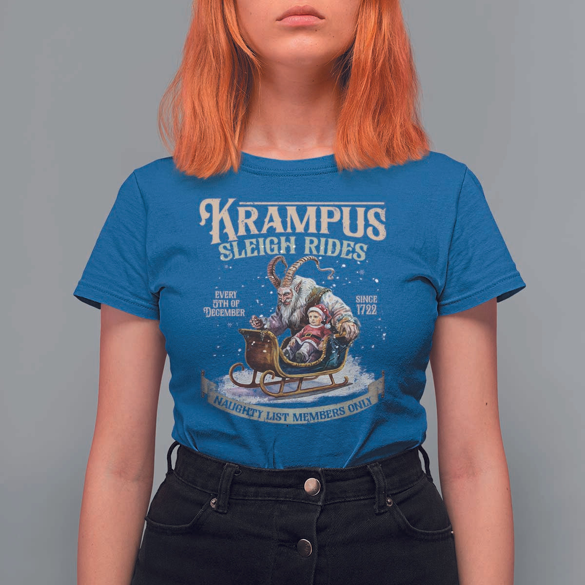 Yule T Shirt For Women Krampus Sleigh Rides For Naughty List Members Only Xmas - Wonder Print Shop
