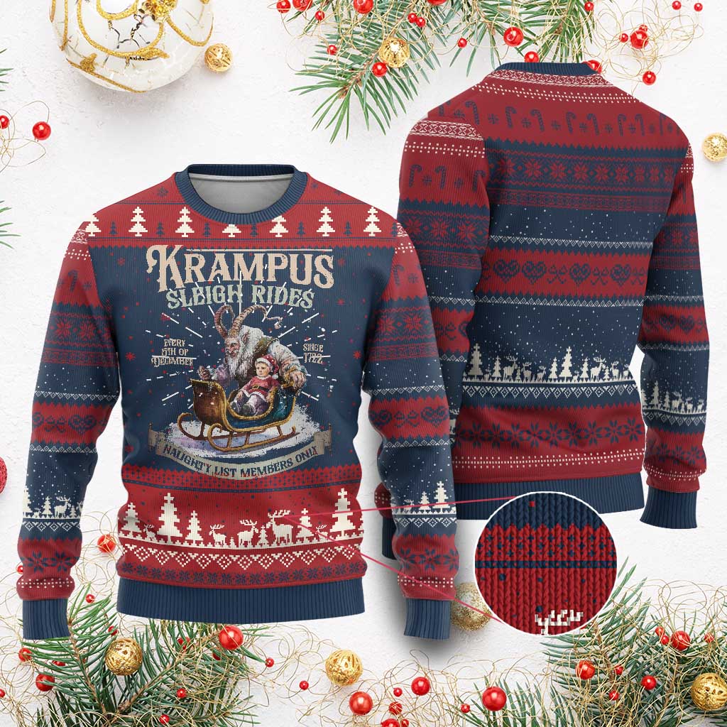 Yule Ugly Christmas Sweater Krampus Sleigh Rides For Naughty List Members Only Xmas - Wonder Print Shop
