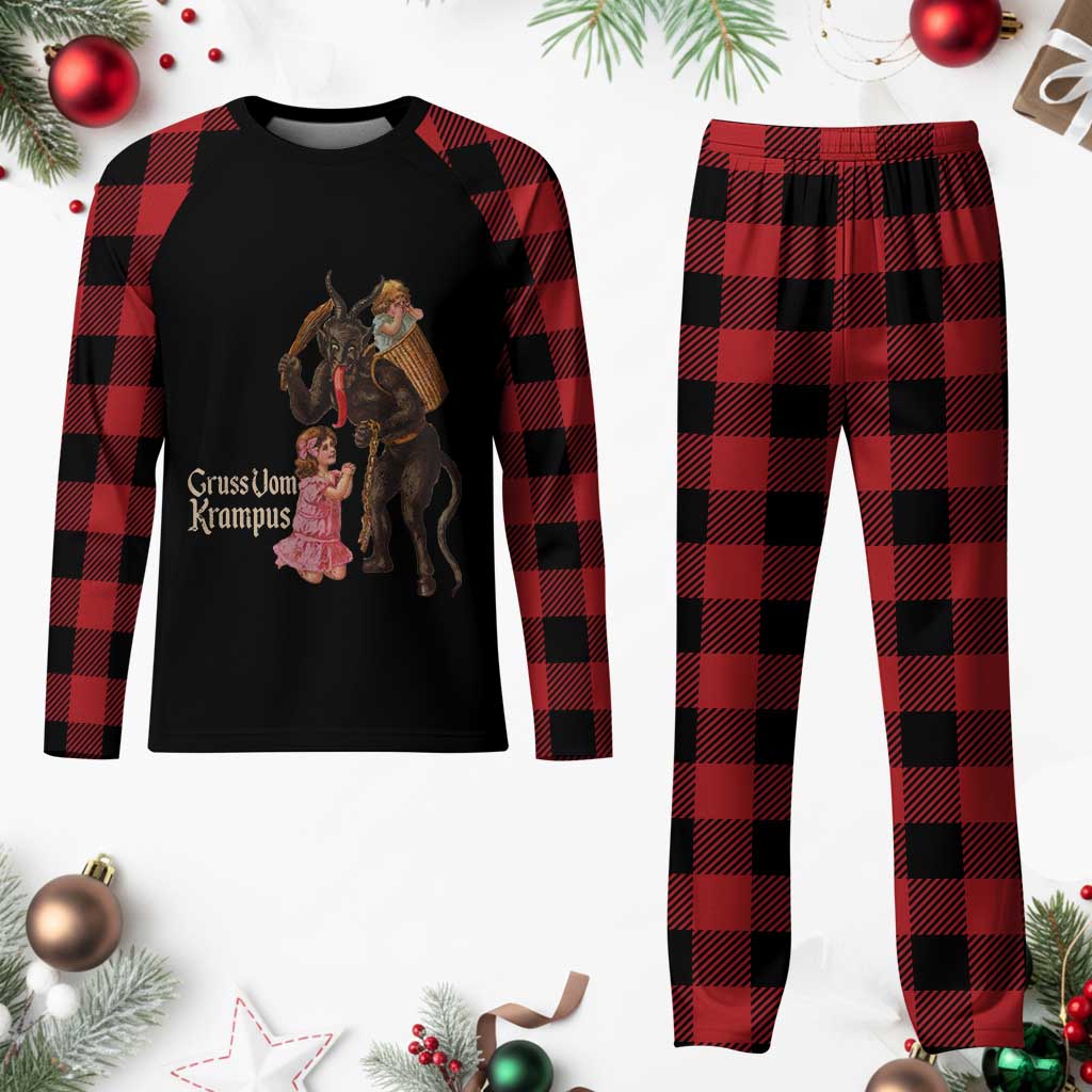 Xmas Creepy Krampus Plaid Pajama Set Greetings From Gruss Vom Krampus - Wonder Print Shop