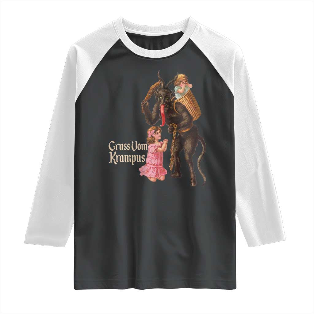 Christmas Creepy Krampus Raglan Shirt Greetings From Gruss Vom Krampus - Wonder Print Shop