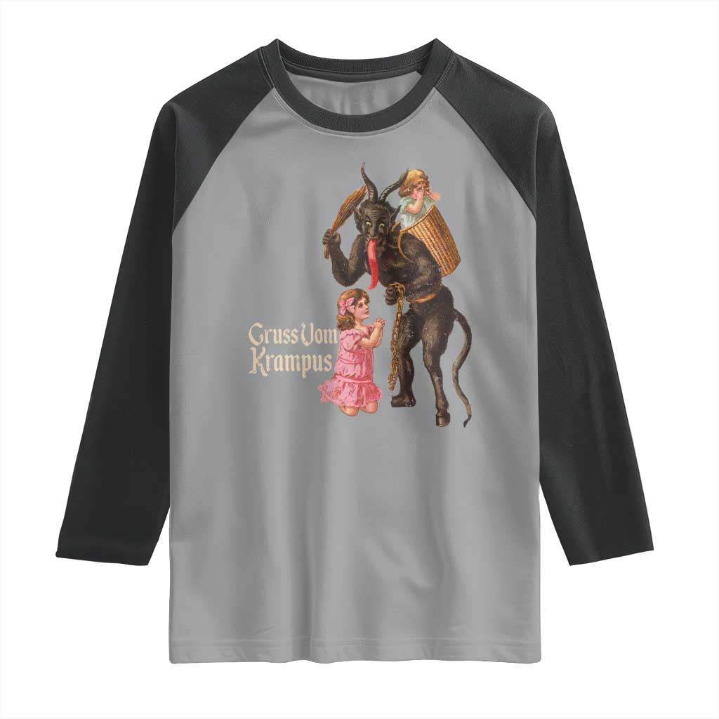 Christmas Creepy Krampus Raglan Shirt Greetings From Gruss Vom Krampus - Wonder Print Shop