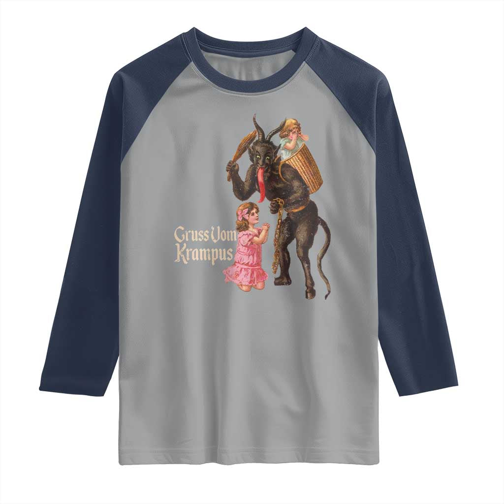 Christmas Creepy Krampus Raglan Shirt Greetings From Gruss Vom Krampus - Wonder Print Shop