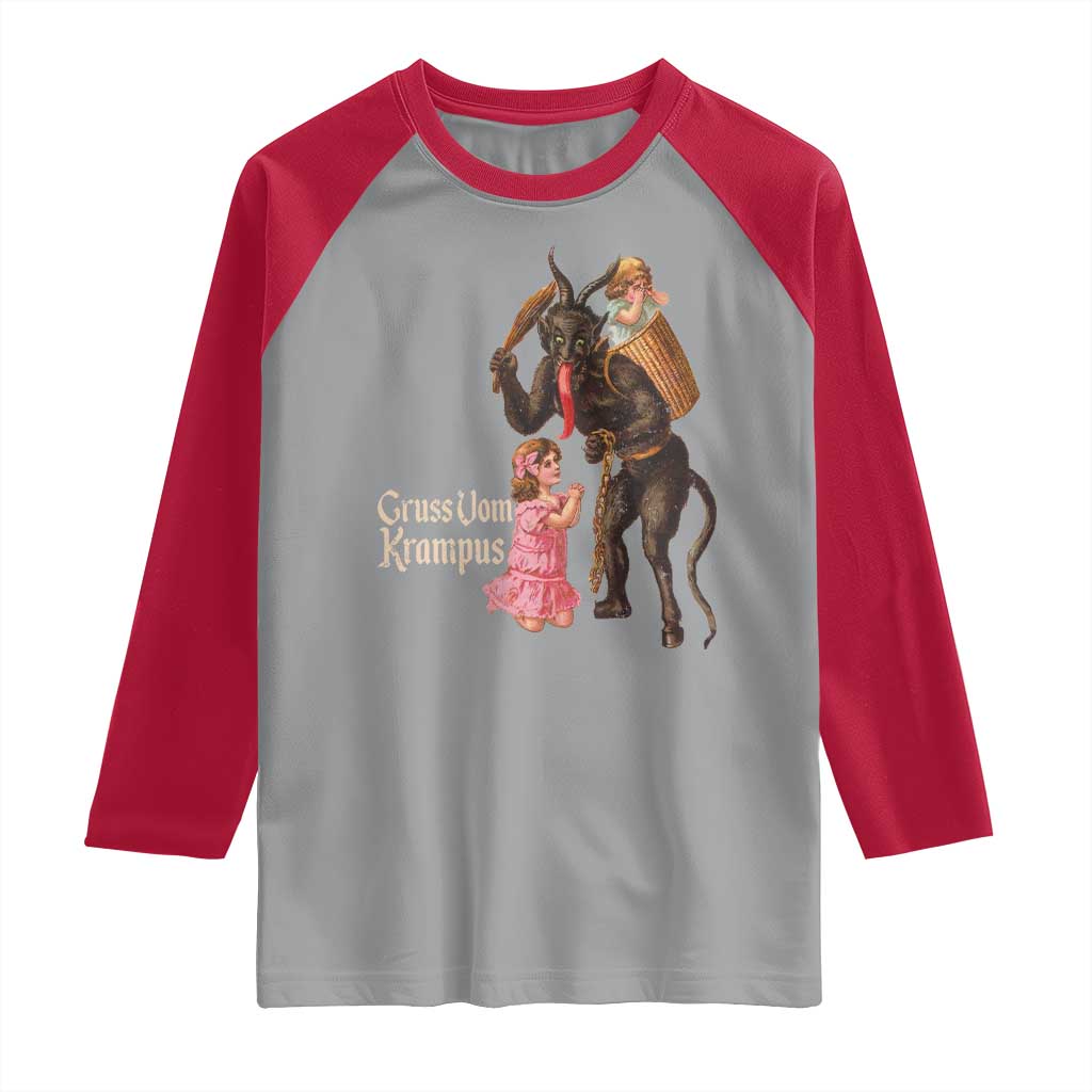 Christmas Creepy Krampus Raglan Shirt Greetings From Gruss Vom Krampus - Wonder Print Shop
