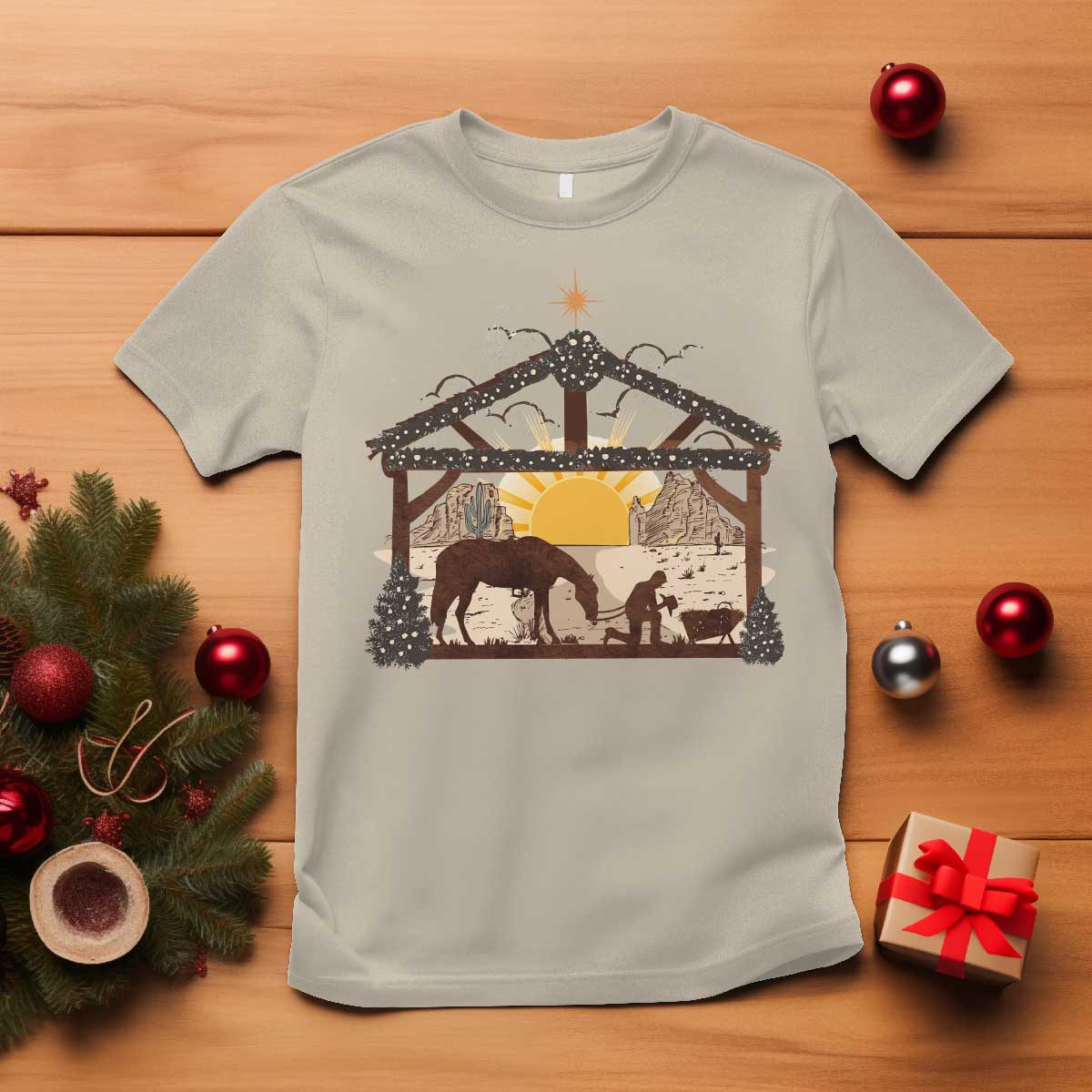 Christmas Western T Shirt True Story Jesus Cowboy Nativity Scene - Wonder Print Shop