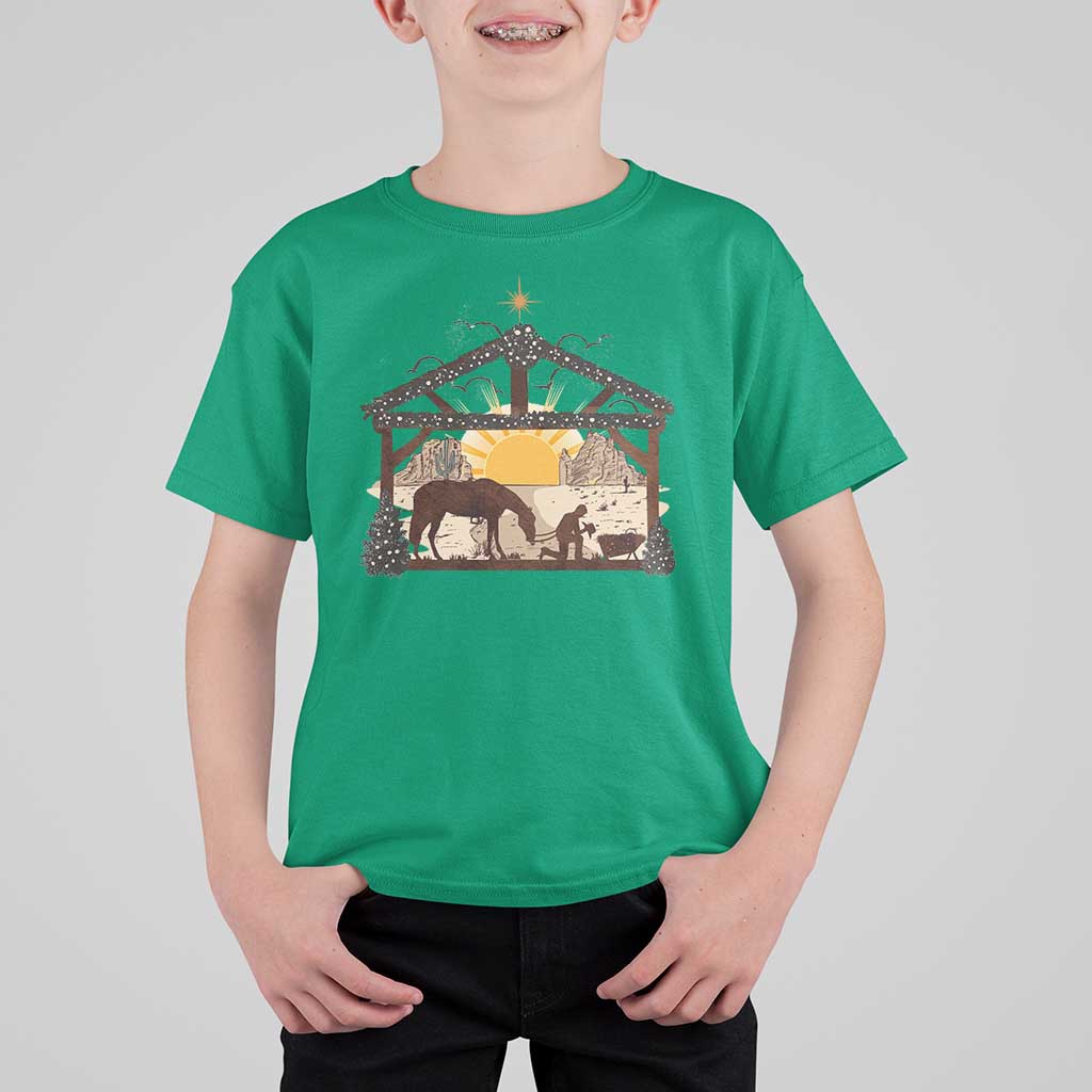 Christmas Western T Shirt For Kid True Story Jesus Cowboy Nativity Scene - Wonder Print Shop