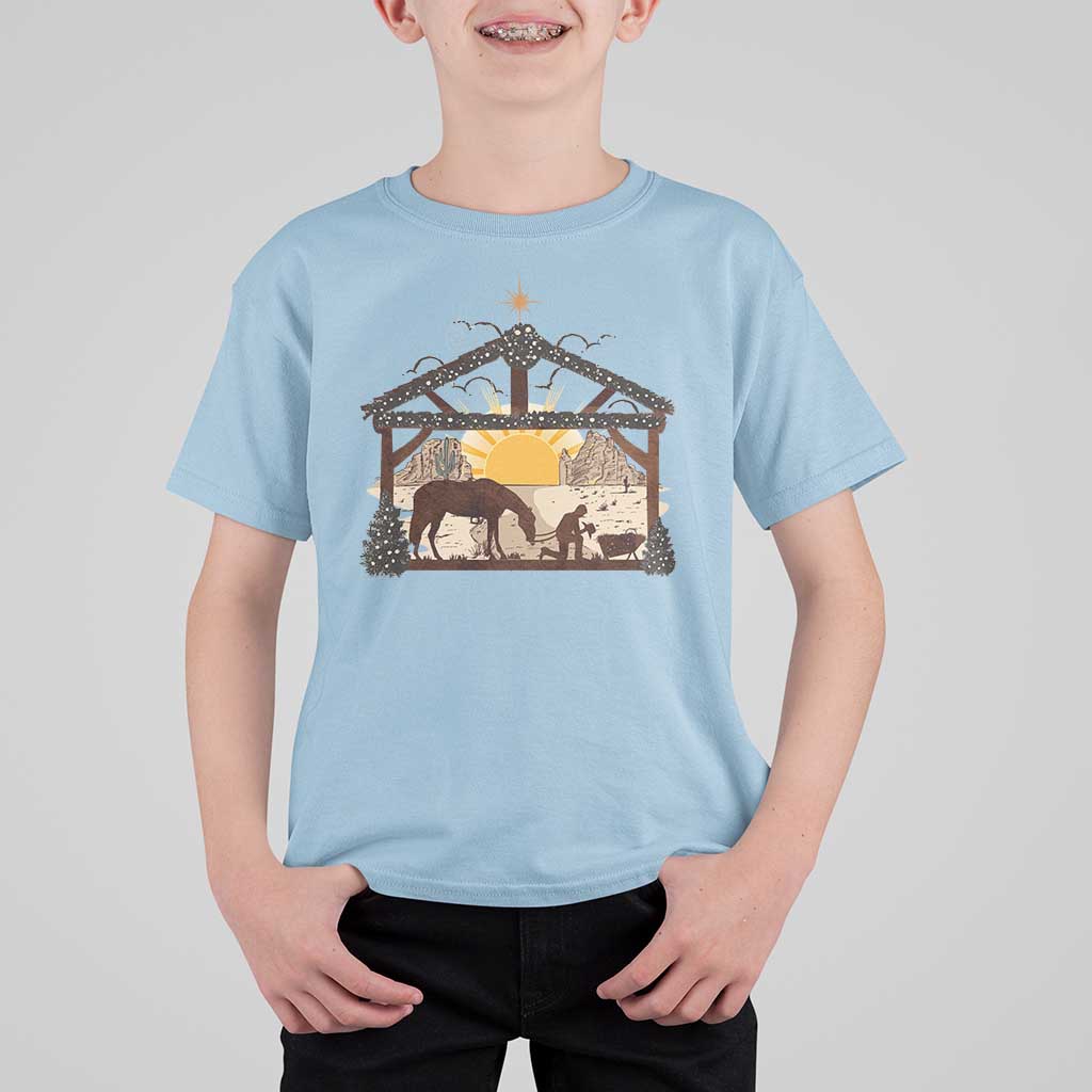 Christmas Western T Shirt For Kid True Story Jesus Cowboy Nativity Scene - Wonder Print Shop
