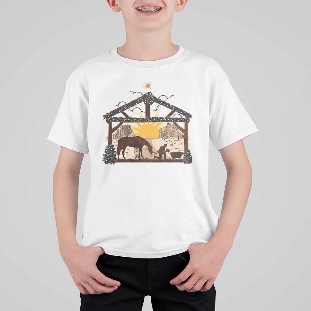 Christmas Western T Shirt For Kid True Story Jesus Cowboy Nativity Scene - Wonder Print Shop