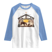 Christmas Western Raglan Shirt True Story Jesus Cowboy Nativity Scene - Wonder Print Shop
