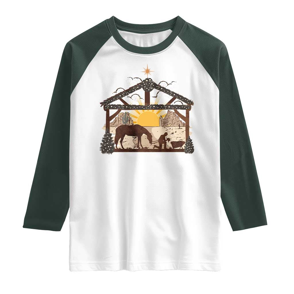 Christmas Western Raglan Shirt True Story Jesus Cowboy Nativity Scene - Wonder Print Shop