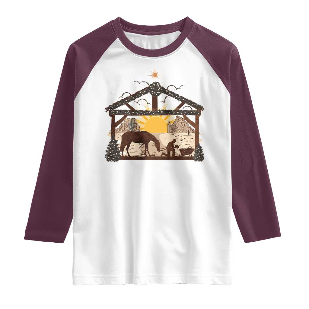 Christmas Western Raglan Shirt True Story Jesus Cowboy Nativity Scene - Wonder Print Shop