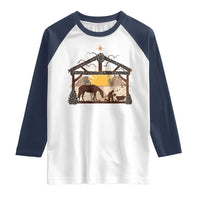 Christmas Western Raglan Shirt True Story Jesus Cowboy Nativity Scene - Wonder Print Shop