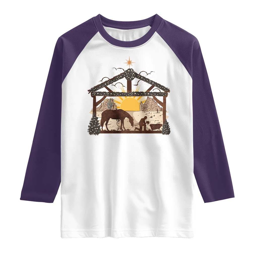 Christmas Western Raglan Shirt True Story Jesus Cowboy Nativity Scene - Wonder Print Shop