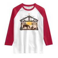 Christmas Western Raglan Shirt True Story Jesus Cowboy Nativity Scene - Wonder Print Shop
