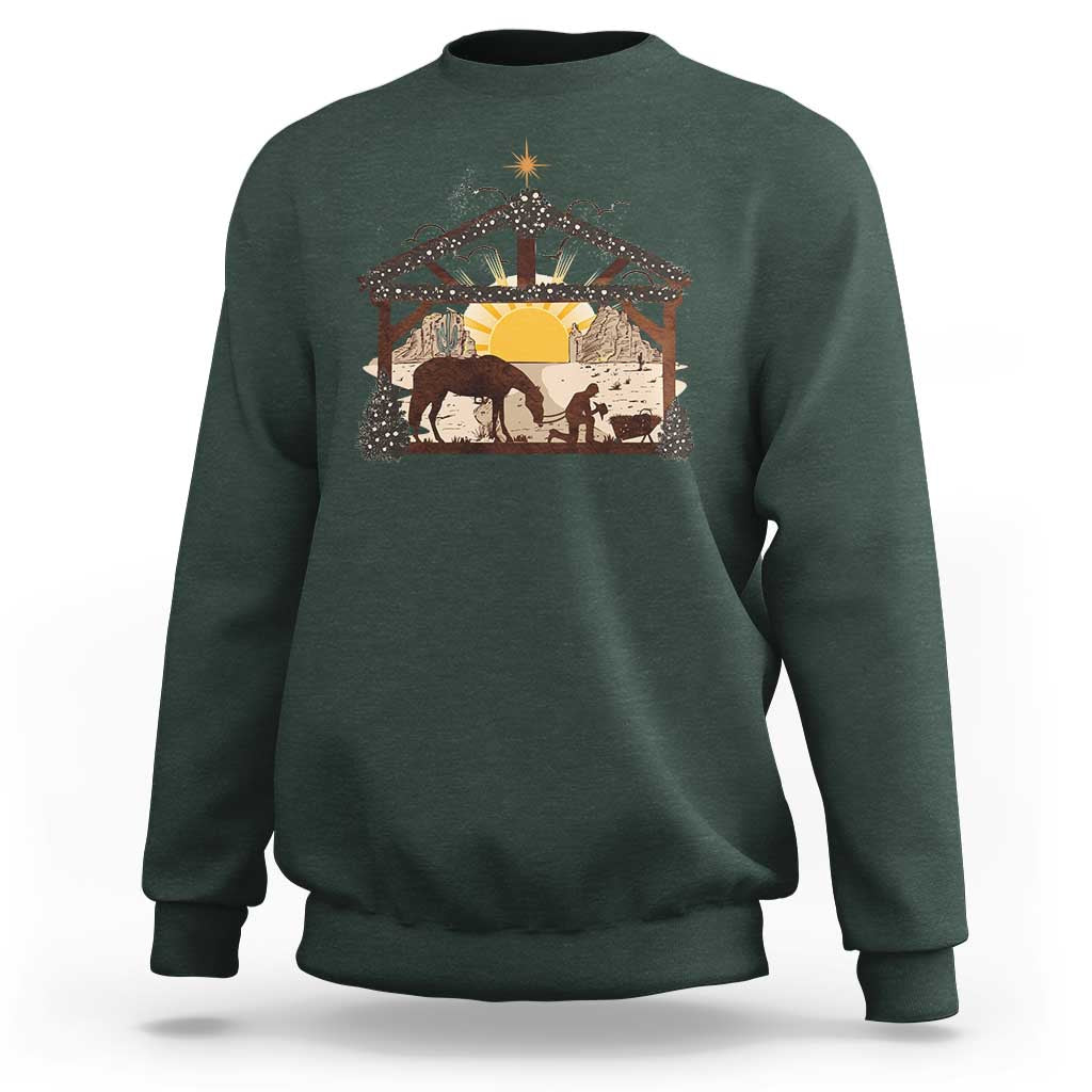Christmas Western Sweatshirt True Story Jesus Cowboy Nativity Scene - Wonder Print Shop