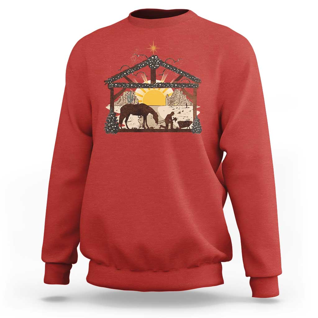 Christmas Western Sweatshirt True Story Jesus Cowboy Nativity Scene - Wonder Print Shop