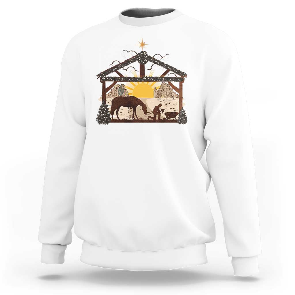 Christmas Western Sweatshirt True Story Jesus Cowboy Nativity Scene - Wonder Print Shop