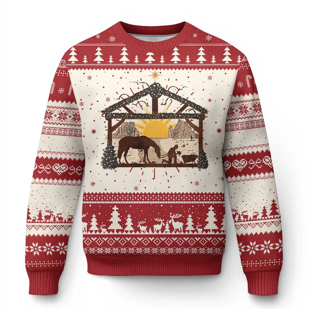 Xmas Western Ugly Christmas Sweater True Story Jesus Cowboy Nativity Scene - Wonder Print Shop