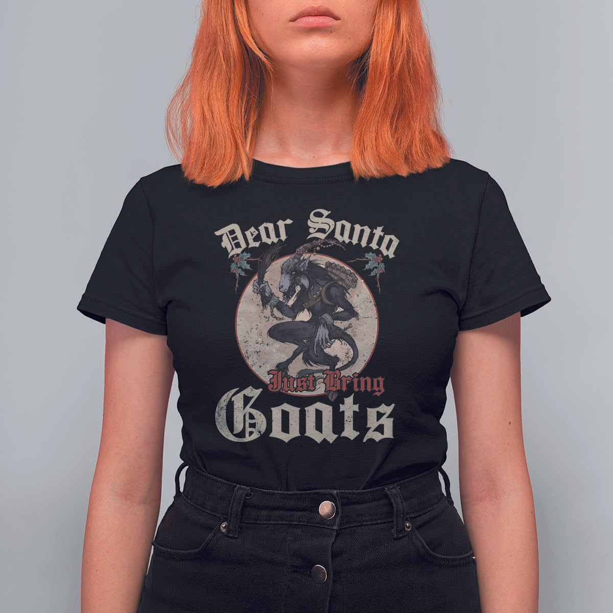 Funny Yule Christmas T Shirt For Women Dear Santa Just Bring Goats Krampus - Wonder Print Shop