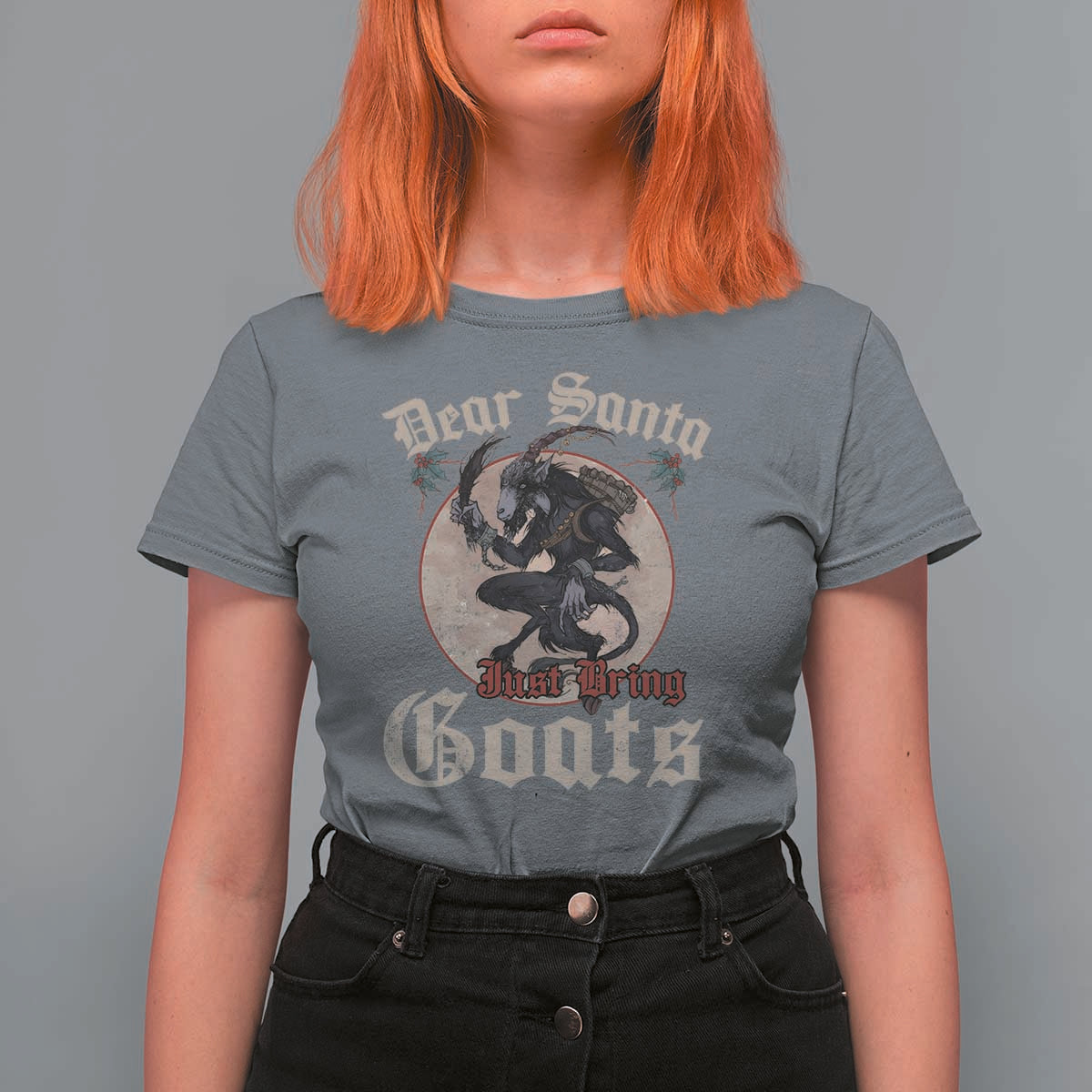 Funny Yule Christmas T Shirt For Women Dear Santa Just Bring Goats Krampus - Wonder Print Shop