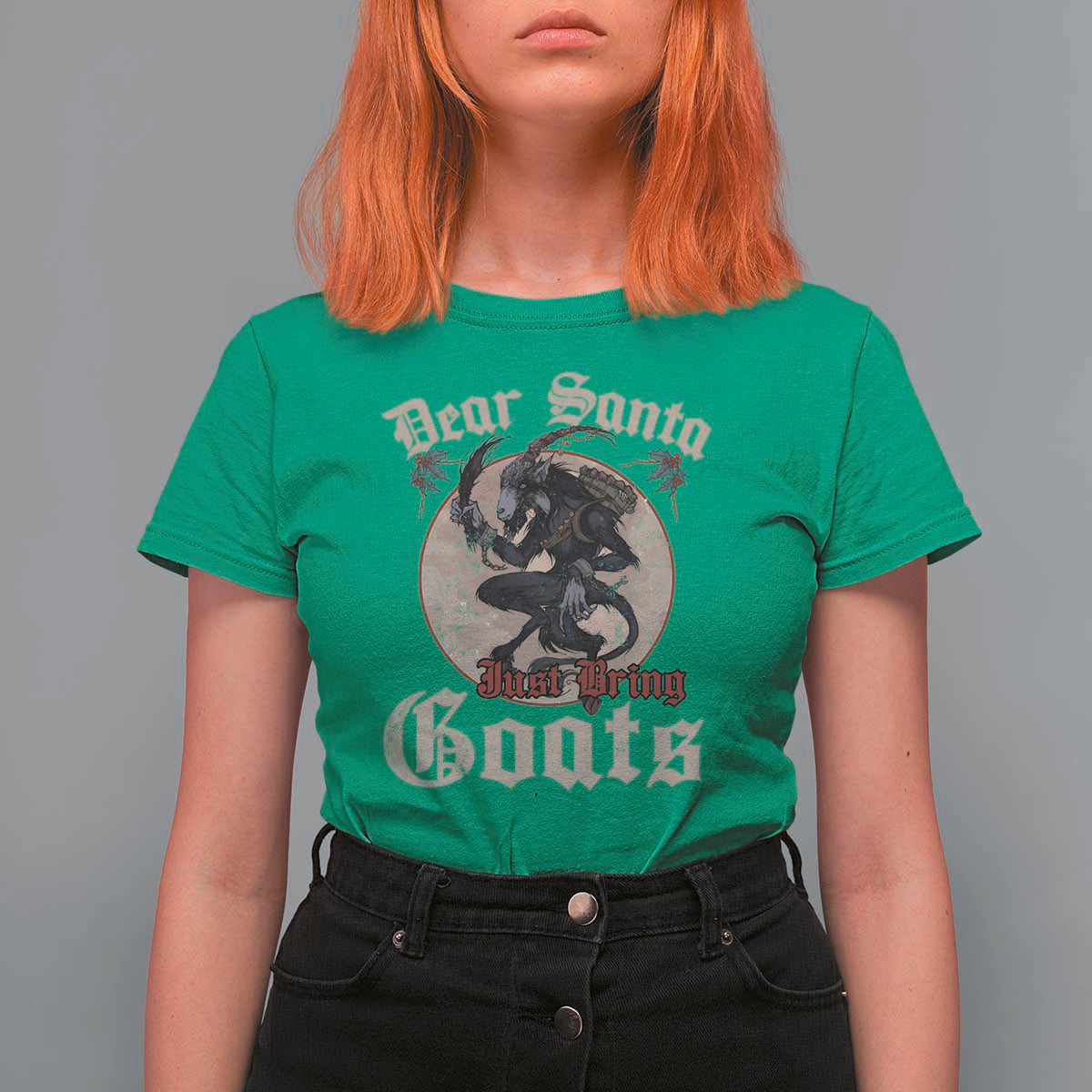 Funny Yule Christmas T Shirt For Women Dear Santa Just Bring Goats Krampus - Wonder Print Shop