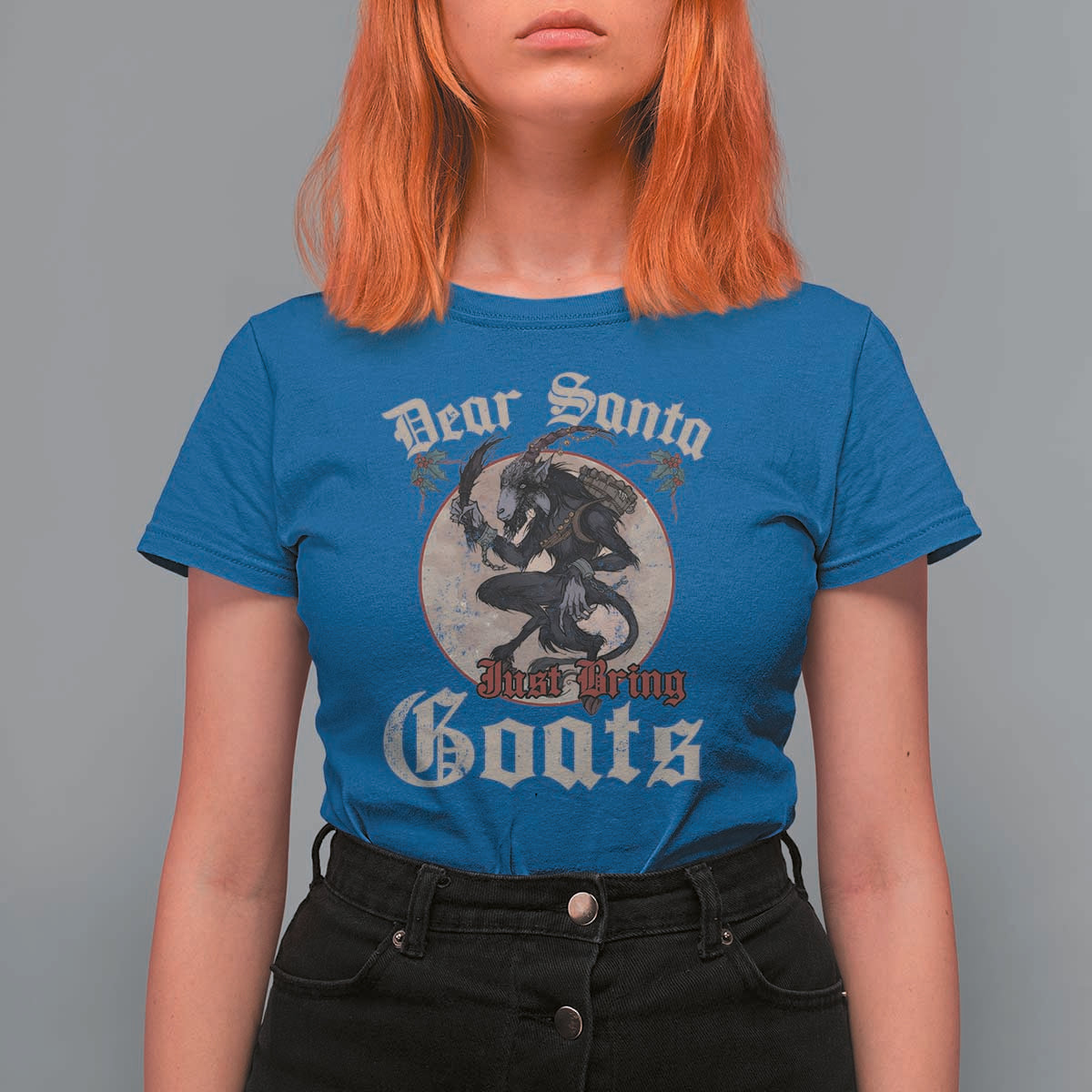 Funny Yule Christmas T Shirt For Women Dear Santa Just Bring Goats Krampus - Wonder Print Shop
