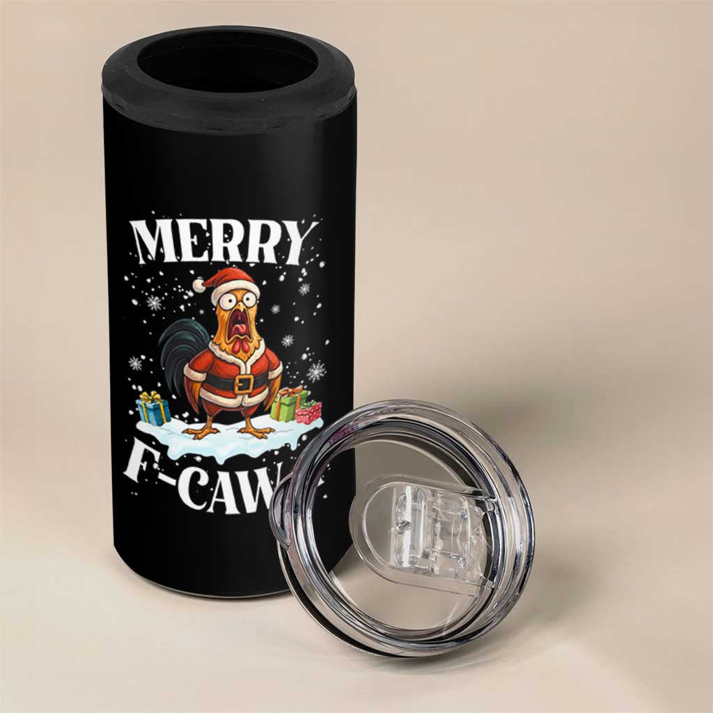Funny F Caw F Chicken Christmas 4 in 1 Can Cooler Tumbler Merry F Caw F Quote Holiday - Wonder Print Shop