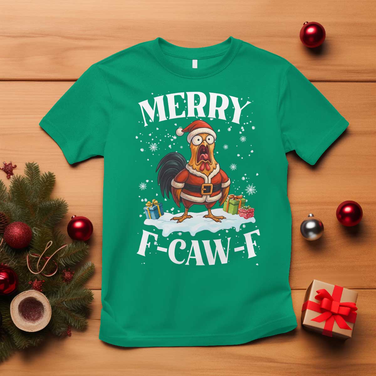 Funny F Caw F Chicken Christmas T Shirt Merry F Caw F Quote Holiday - Wonder Print Shop