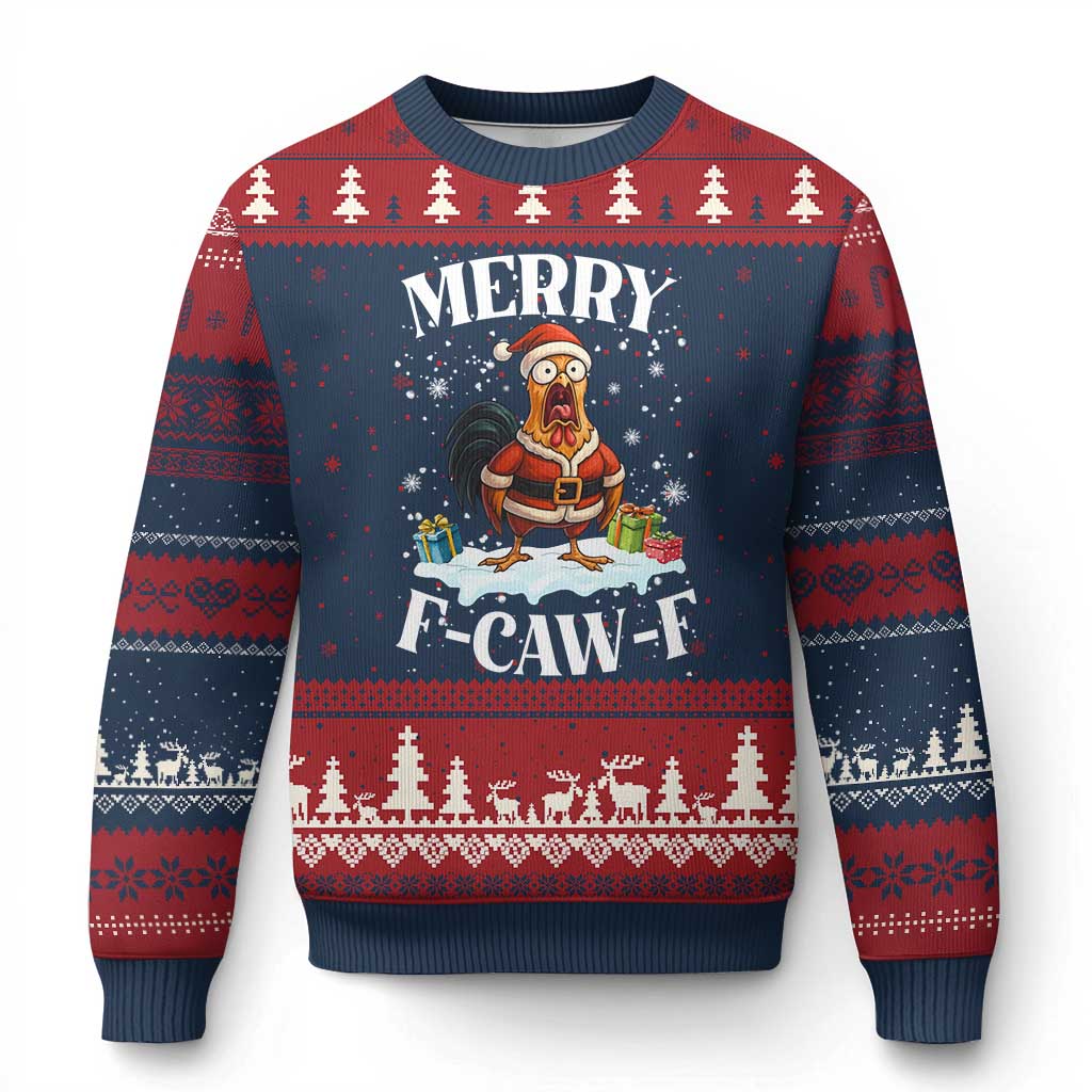 Funny F Caw F Chicken Xmas Ugly Christmas Sweater Merry F Caw F Quote Holiday - Wonder Print Shop