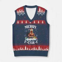 Funny F Caw F Chicken Xmas V-Neck Knit Sweater Vest Merry F Caw F Quote Holiday - Wonder Print Shop