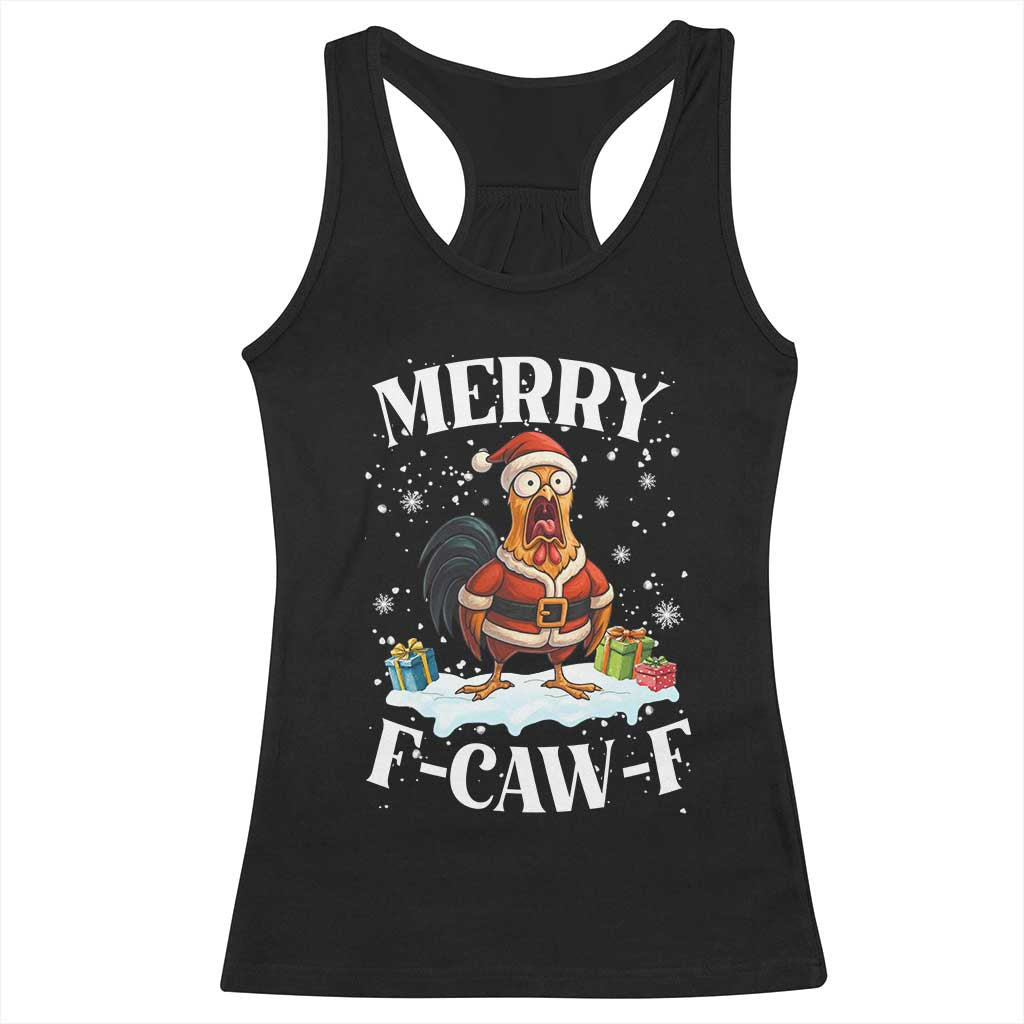 Funny F Caw F Chicken Christmas Racerback Tank Top Merry F Caw F Quote Holiday - Wonder Print Shop