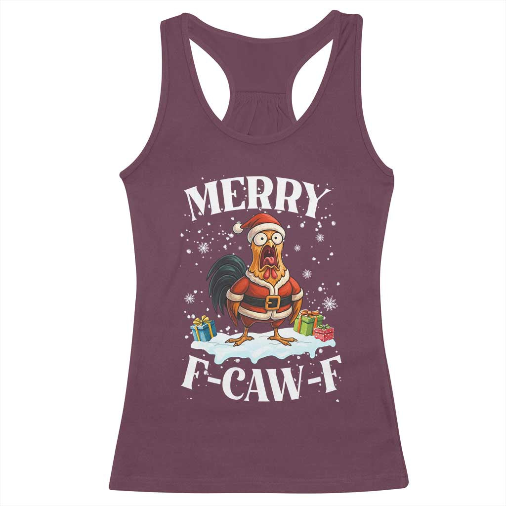 Funny F Caw F Chicken Christmas Racerback Tank Top Merry F Caw F Quote Holiday - Wonder Print Shop