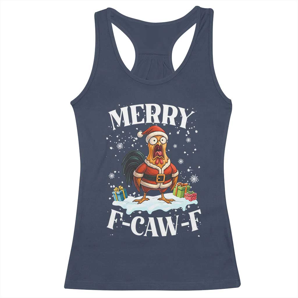 Funny F Caw F Chicken Christmas Racerback Tank Top Merry F Caw F Quote Holiday - Wonder Print Shop