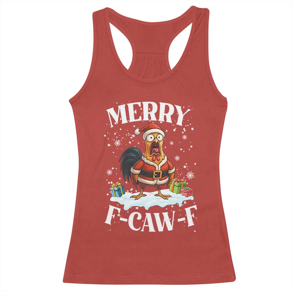Funny F Caw F Chicken Christmas Racerback Tank Top Merry F Caw F Quote Holiday - Wonder Print Shop