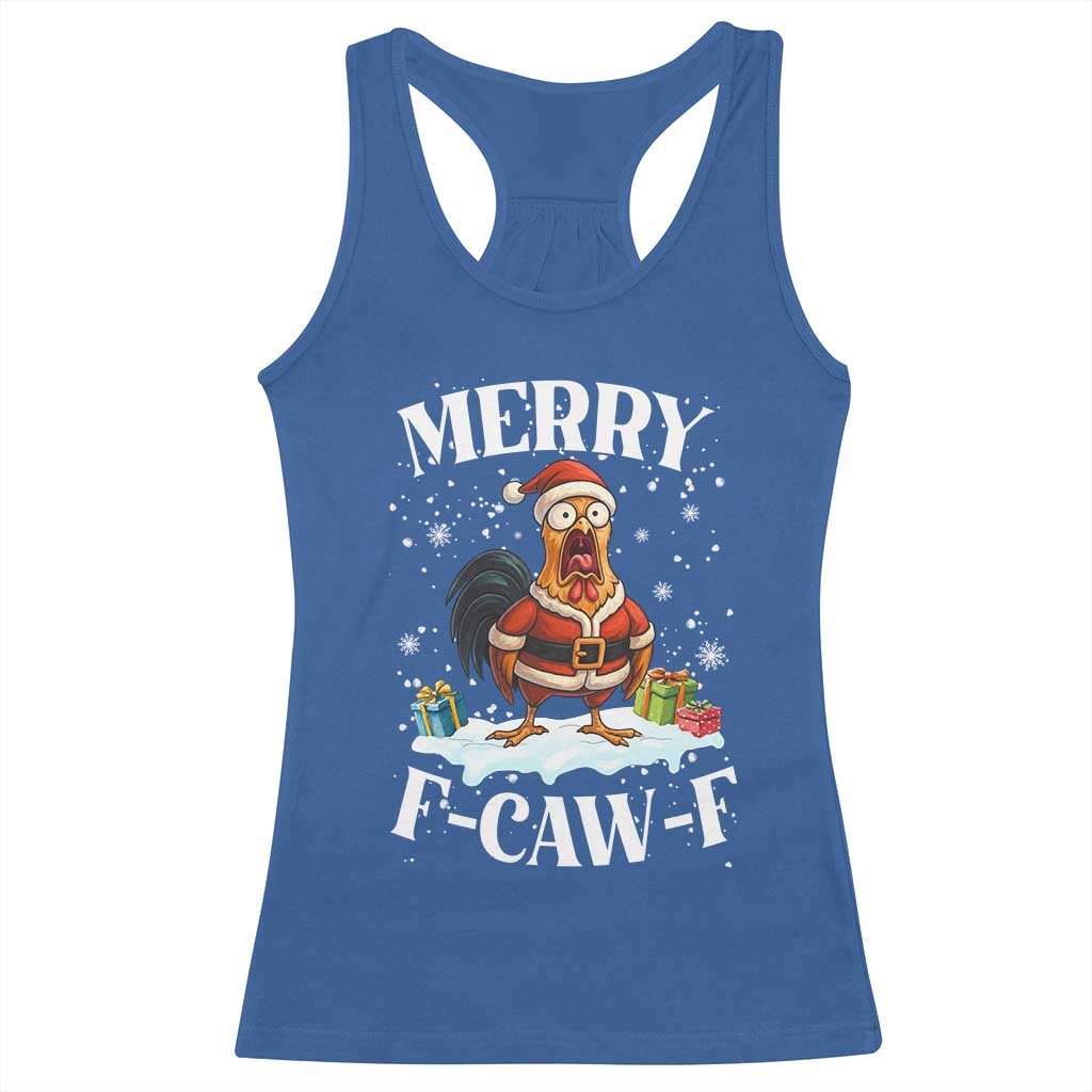 Funny F Caw F Chicken Christmas Racerback Tank Top Merry F Caw F Quote Holiday - Wonder Print Shop