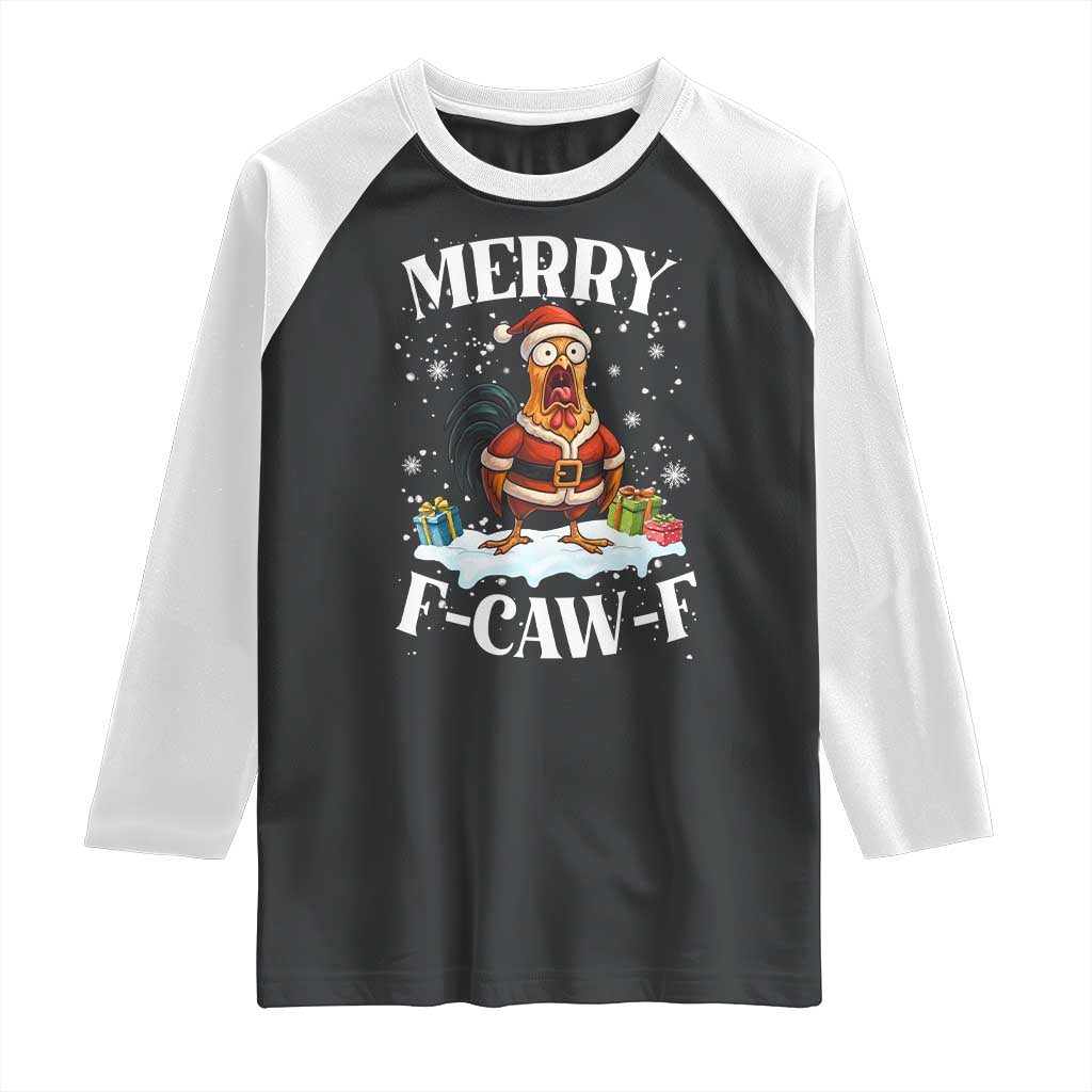 Funny F Caw F Chicken Christmas Raglan Shirt Merry F Caw F Quote Holiday - Wonder Print Shop