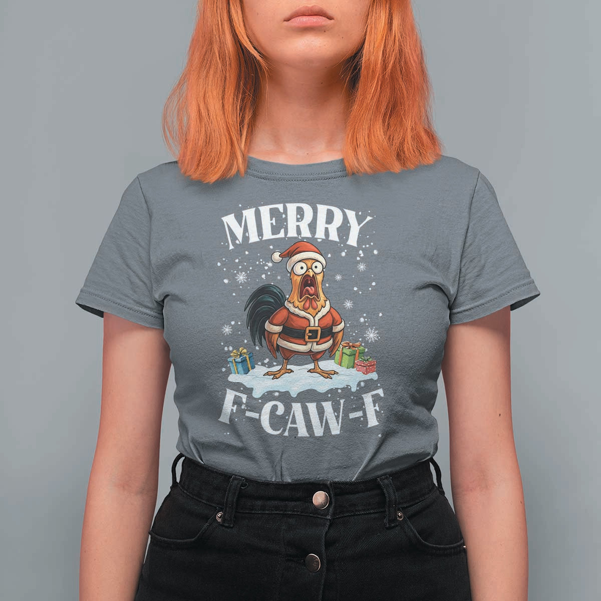Funny F Caw F Chicken Christmas T Shirt For Women Merry F Caw F Quote Holiday - Wonder Print Shop