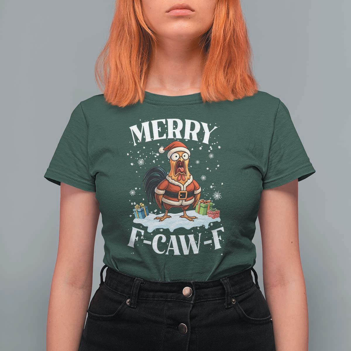 Funny F Caw F Chicken Christmas T Shirt For Women Merry F Caw F Quote Holiday - Wonder Print Shop
