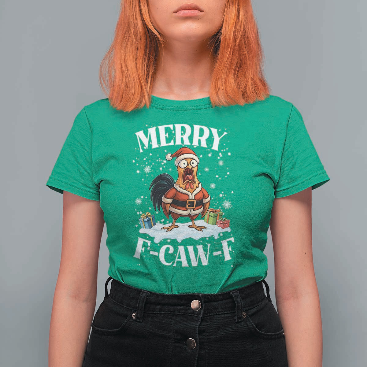 Funny F Caw F Chicken Christmas T Shirt For Women Merry F Caw F Quote Holiday - Wonder Print Shop